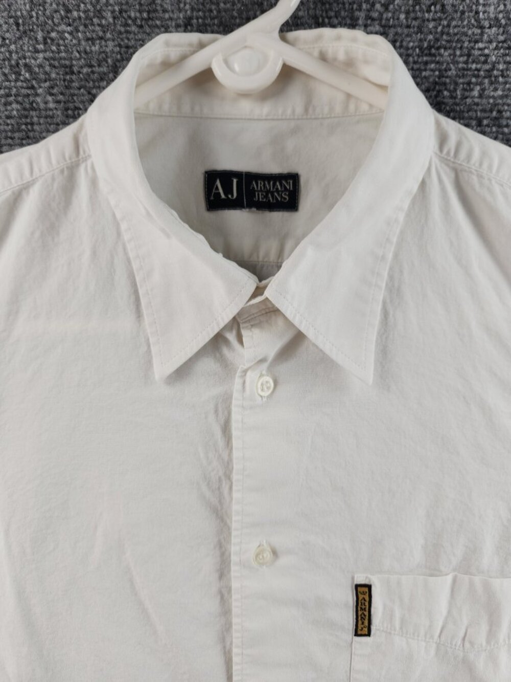 Armani Ivory Point Cotton Spandex 16 Long Sleeve Mens Shirt Luxury Pocket